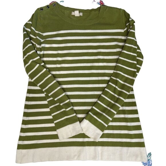 Banana Republic Womens Striped Sweater~Size L~Olive/Ivory Tunic Top ~ L7 04 - Picture 8 of 11